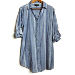 Club Z Striped Cotton Button-Front Beach Cover-Up / Shirt Dress